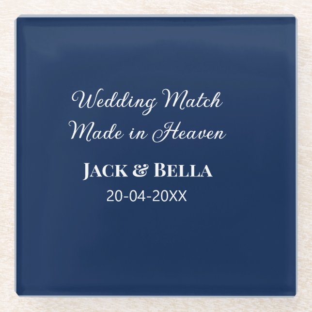 Wedding Match made in heaven wedding favours blue  Glass Coaster (Front)