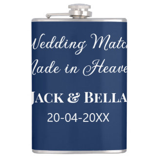 Wedding Match made in heaven wedding favours blue Hip Flask