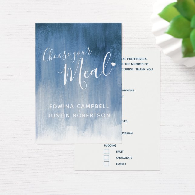 Wedding meal choice grey blue art small cards (Desk)