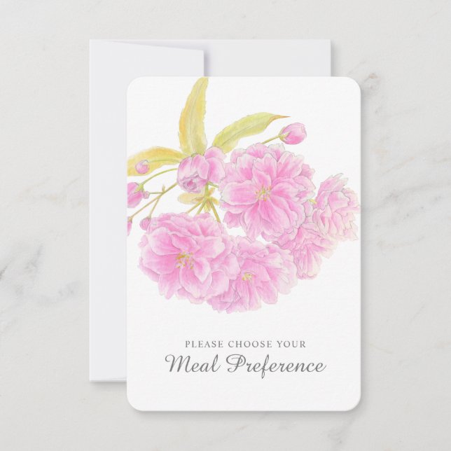 Wedding meal choice pink floral reply cards (Front)