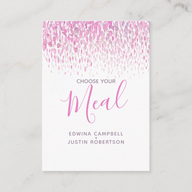 Wedding meal choice pink watercolor dab reply enclosure card (Front)