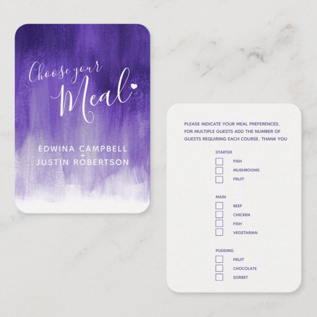 Wedding meal choice ultraviolet art enclosure card (Front/Back)