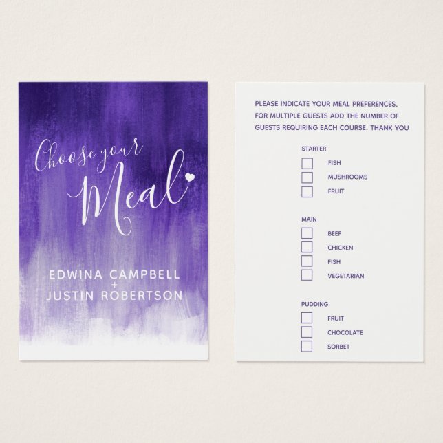 Wedding meal choice ultraviolet art small cards (Front & Back)