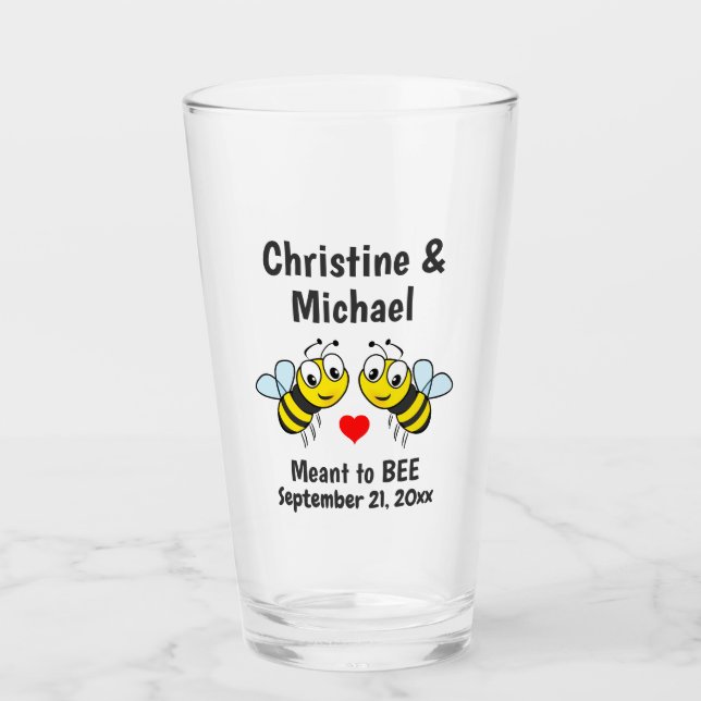 Wedding Meant to Bee Heart Cute Favour Beer Pint Glass (Front)