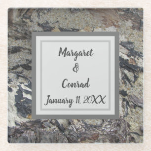 Wedding Memento Grey Brown Driftwood Photo Nature Glass Coaster
