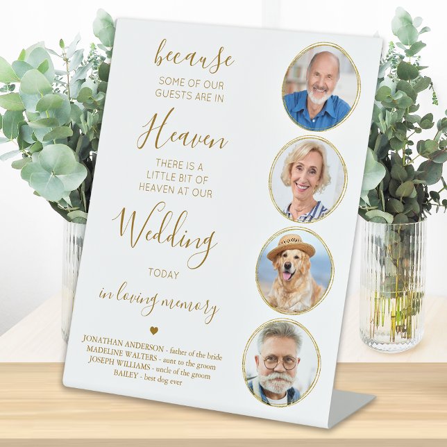 Wedding Memorial Elegant Gold Custom Photo Heaven  Pedestal Sign (Creator Uploaded)