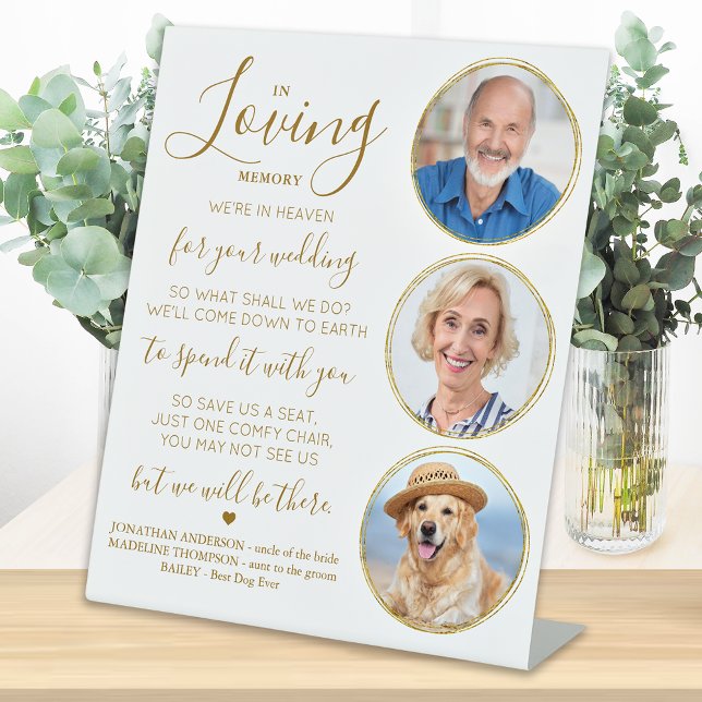 Wedding Memorial Gold 3 Photo In Loving Memory  Pedestal Sign (Creator Uploaded)