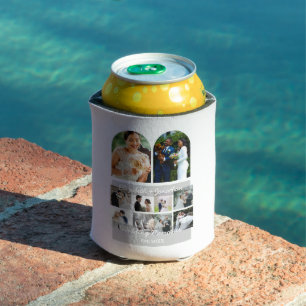 Wedding Memories 10 Photo Collage Couple Template Can Cooler