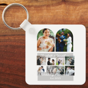 Wedding Memories 10 Photo Collage Couple Template Key Ring