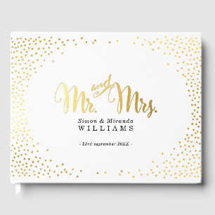 WEDDING MEMORY KEEPSAKE stylish mini gold confetti Guest Book