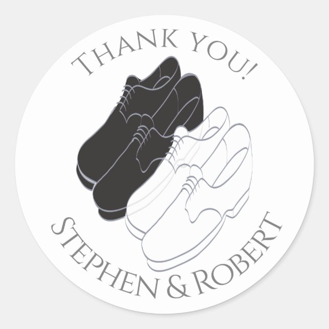 Wedding Mens Shoes Black and White Classic Round Sticker (Front)
