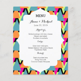 Wedding Menu 80's Style Geometric Pattern