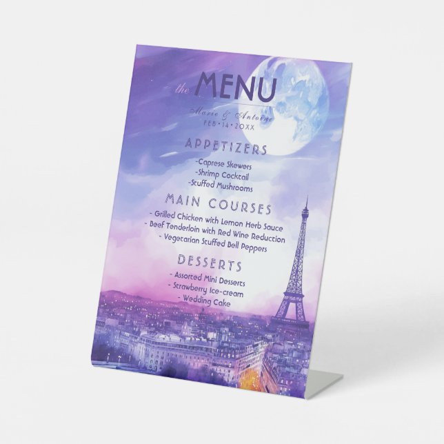 Wedding Menu Amour Éternel à la Parisienne  Pedestal Sign (Front)