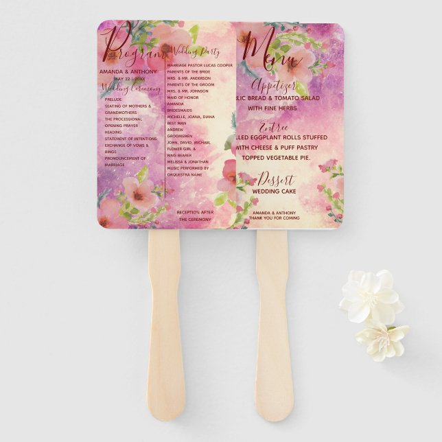 Wedding menu and program  hand fan (Front and Back)