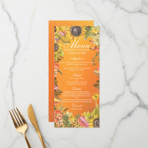 Wedding Menu Autumn Maple Leaves Pumpkin Sunflower