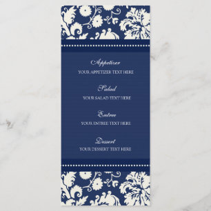 Wedding Menu Blue Floral Damask