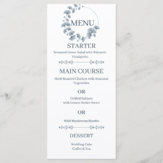 Wedding Menu Blue Ginkgo Floral Wreath Botanical