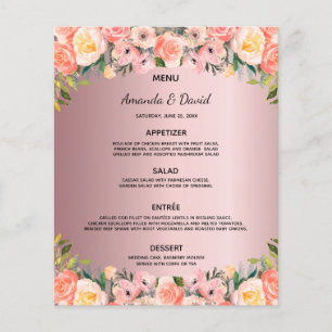 Wedding Menu blush pink florals dusty rose pink