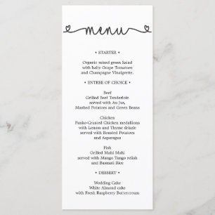 Wedding Menu  - Bridal Shower Menu - Hearts