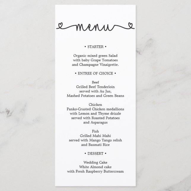 Wedding Menu  - Bridal Shower Menu - Hearts (Front)