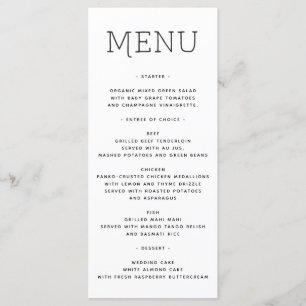 Wedding Menu  - Bridal Shower Menu - Nouveau