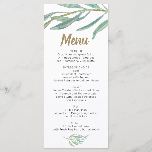 Wedding Menu  - Bridal Shower Menu Rustic Greenery (Front)