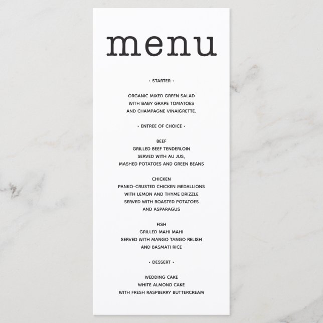 Wedding Menu  - Bridal Shower Menu - Type (Front)