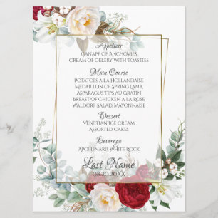 Wedding Menu   Burgundy and Ivory Peonies