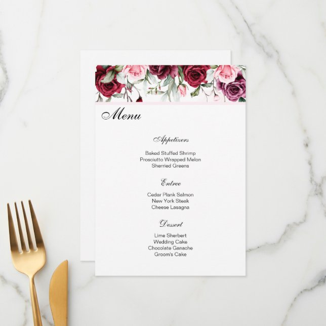 Wedding Menu Card (Front/Back In Situ)