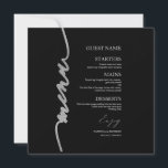 Wedding Menu Card Faux Glitter Silver Black<br><div class="desc">A simple chic calligraphy wedding menu card with guest name. PLEASE NOTE: customise this template one by one (adding the guest name ), and add each menu card separately to your cart. CUSTOMIZATION: If you need design customisation, please get in touch with me via chat; if you need information about...</div>