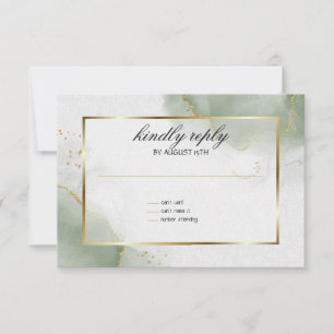 Wedding Menu Card Muted Sage Gold Marbled