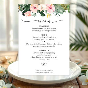 Wedding Menu Card Palm Leaves Hibiscus Tropical
