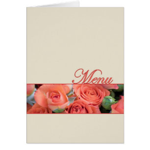 Wedding Menu Card Peach Roses Cream