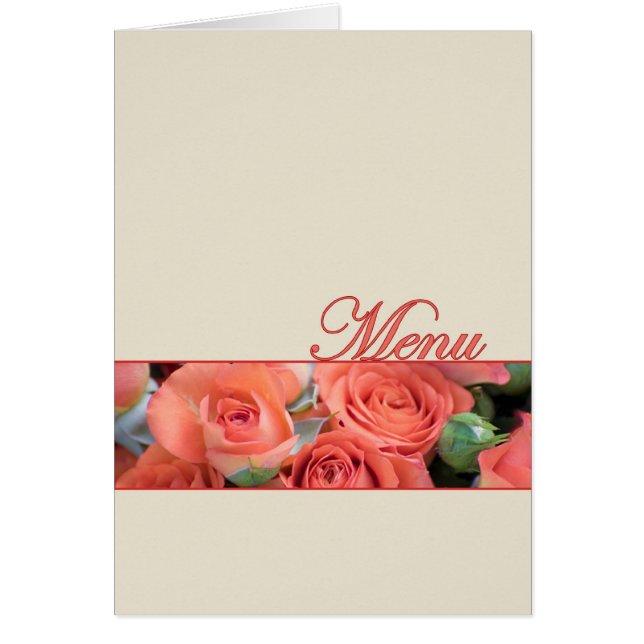 Wedding Menu Card Peach Roses Cream (Front)