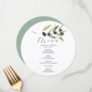 Wedding Menu Card Watercolor Olive Branch