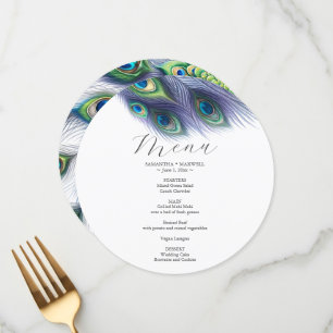 Wedding Menu Card Watercolor Peacock
