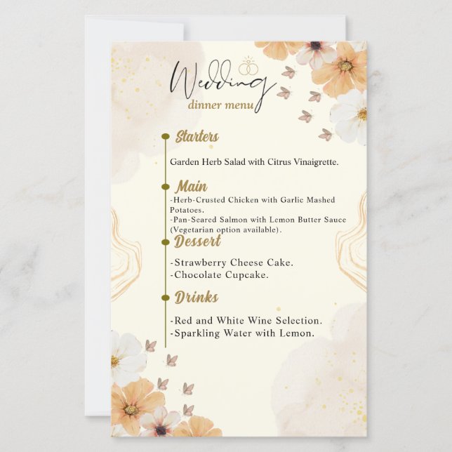 Wedding Menu Card with Cream Floral Design  (Front)