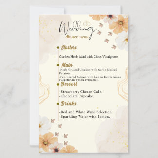 Wedding Menu Card with Cream Floral Design