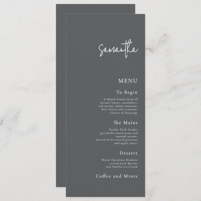 Wedding Menu Card with Guest Name Grey (Front/Back)