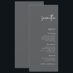 Wedding Menu Card with Guest Name Grey<br><div class="desc">Wedding Menu Card with Guest Name Grey. Available digitally and printed. A great alternative to place cards at your wedding or rehearsal dinner, with your guest's name on their menu. This modern design is easy to personalise with your guest name and menu details. You can also change text and background...</div>