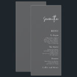 Wedding Menu Card with Guest Name Grey<br><div class="desc">Wedding Menu Card with Guest Name Grey. Available digitally and printed. A great alternative to place cards at your wedding or rehearsal dinner, with your guest's name on their menu. This modern design is easy to personalise with your guest name and menu details. You can also change text and background...</div>