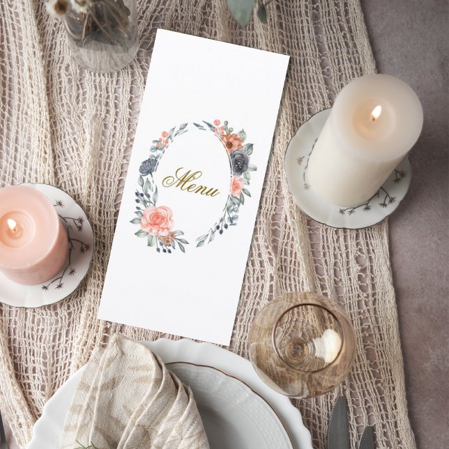 Wedding Menu Card with Soft Peach & Blue Flowers (Creator Uploaded)