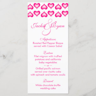 Wedding Menu Cards Cute Hearts Pink