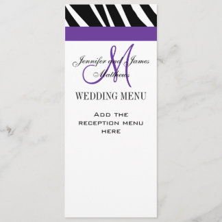 Wedding Menu Cards Purple Monogram Zebra