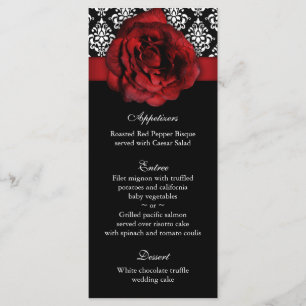 Wedding Menu Cards Red Rose Damask