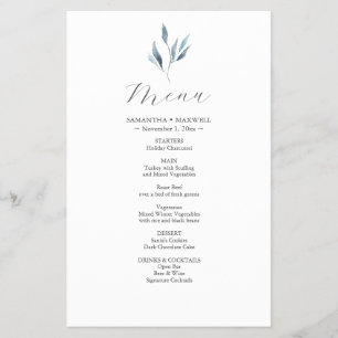 Wedding Menu Cards Watercolor Botanical Leaves