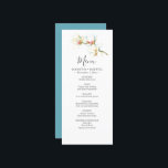 Wedding Menu Cards Watercolor White Flowers<br><div class="desc">Celebrate your special day with our exquisite wedding menu cards showcasing delicate watercolor white magnolia flowers. These cards offer a delightful surprise as they reverse to a complementary soothing blue hue. Customise your dinner items effortlessly using the provided template fields, allowing you to add a personal touch to your event....</div>
