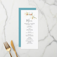 Wedding Menu Cards Watercolor White Flowers
