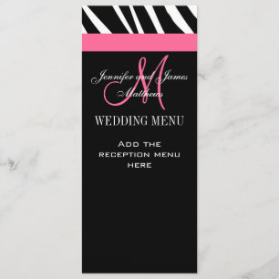 Wedding Menu Cards Zebra Monogram Pink