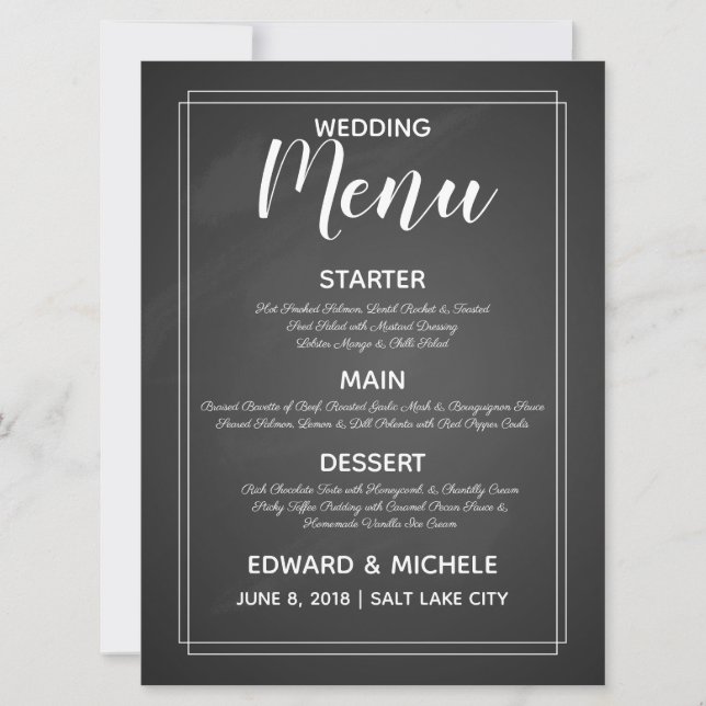 wedding menu Chalkboard style modern calligraphy Invitation (Front)